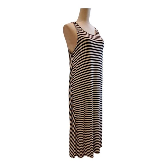 PREMISE SZ M Sleeveless Black & White Striped Soft Rayon Stretch Knit Maxi Dress - Picture 6 of 9